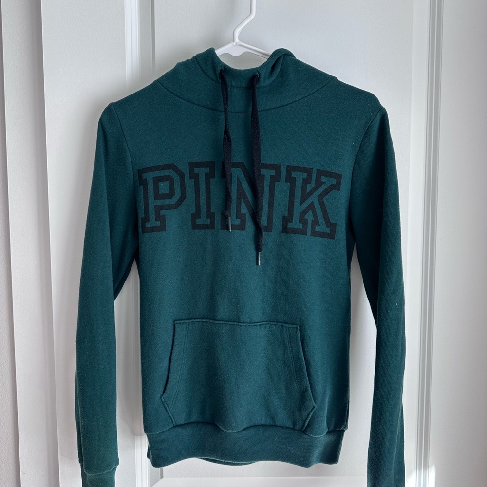 Victoria’s Secret PINK Women’s Dark Green Fleece-Lined Hoodie – Size XS